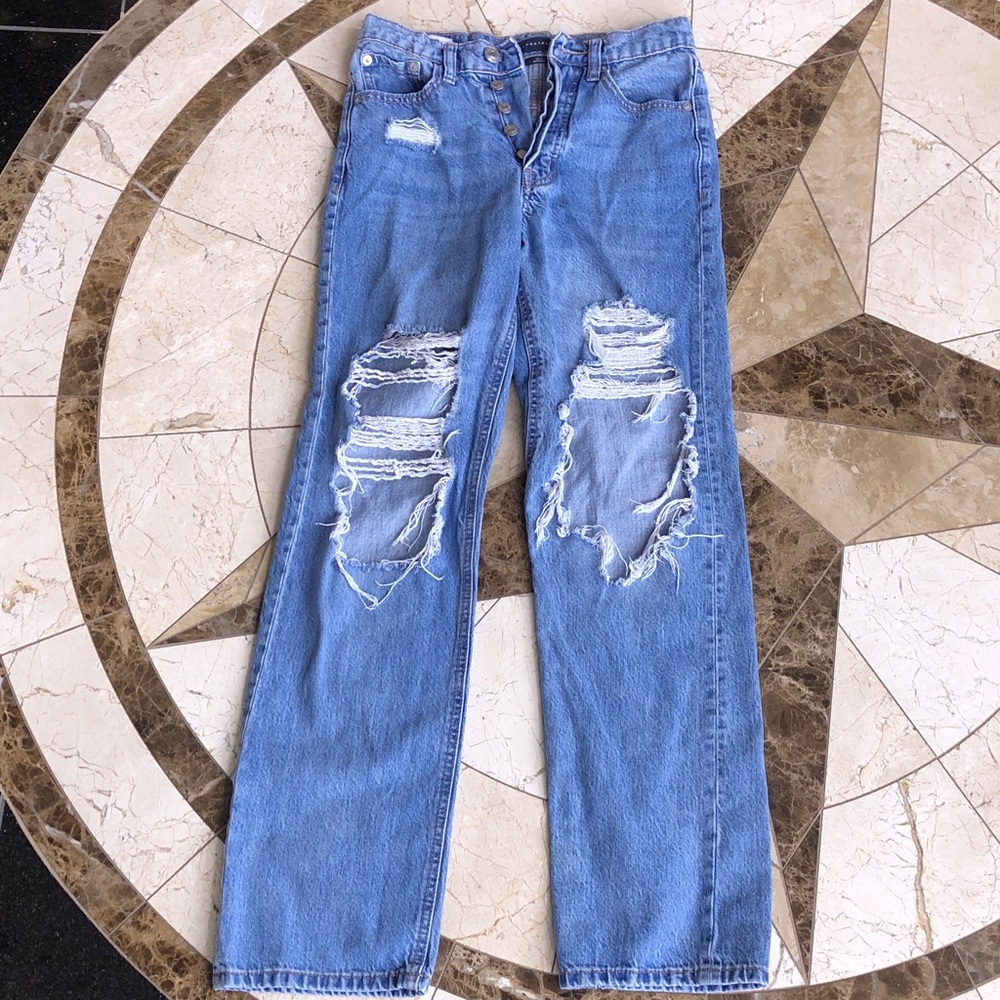 Aeropostale Light Blue Distressed Straight Leg Jeans